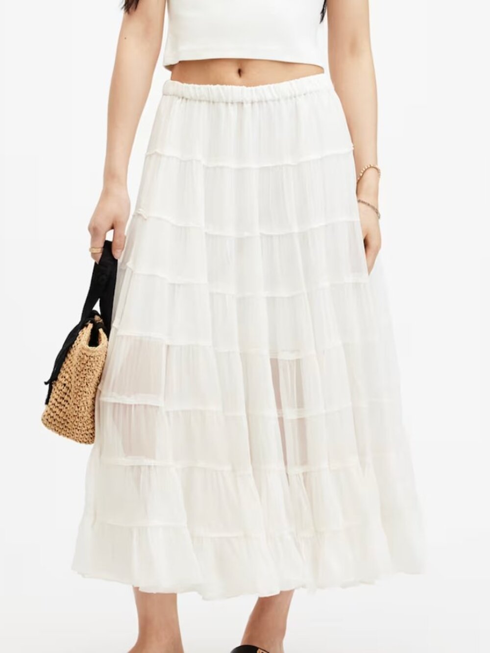 NWT Allsaints Eva Tiered Maxi Skirt in White Size UK8/US4